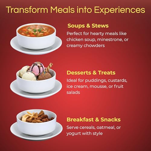 TAGROCK Plain White Ceramic Soup Bowl and Saucers Set with Soup Spoon Microwave Dishwasher Safe Ideal for Home Restaurant Cafe Hotels - 140ml, Set of 2 - Image 3