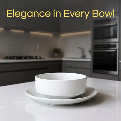 TAGROCK Plain White Ceramic Soup Bowl and Saucers Set with Soup Spoon Microwave Dishwasher Safe Ideal for Home Restaurant Cafe Hotels - 140ml, Set of 2 - Image 4
