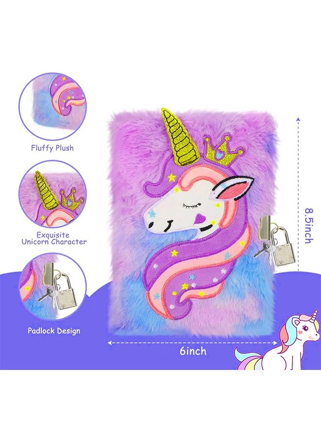 Muyixin Kids Unicorns Kit Girls Kids Toys Plush Stationery Diary with Lock and Key, Tie-Dye Unicorn Purse for Girls Ages 6 And Up, Jewelry Set Pretend Play Accessories for Teen Girl Birthday Unicorn Toy  - Image 3