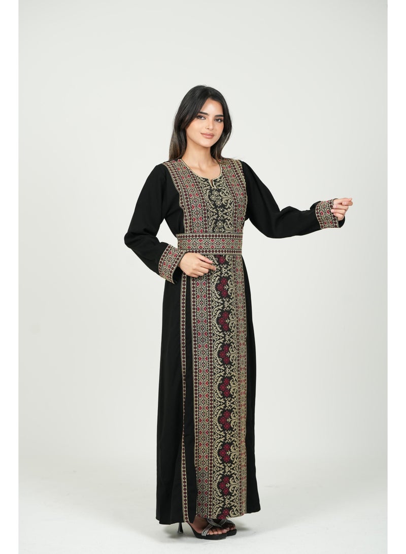 البنت الشرقية جلابية نسائية مطرزة مع حزام على الخسر - Image 1