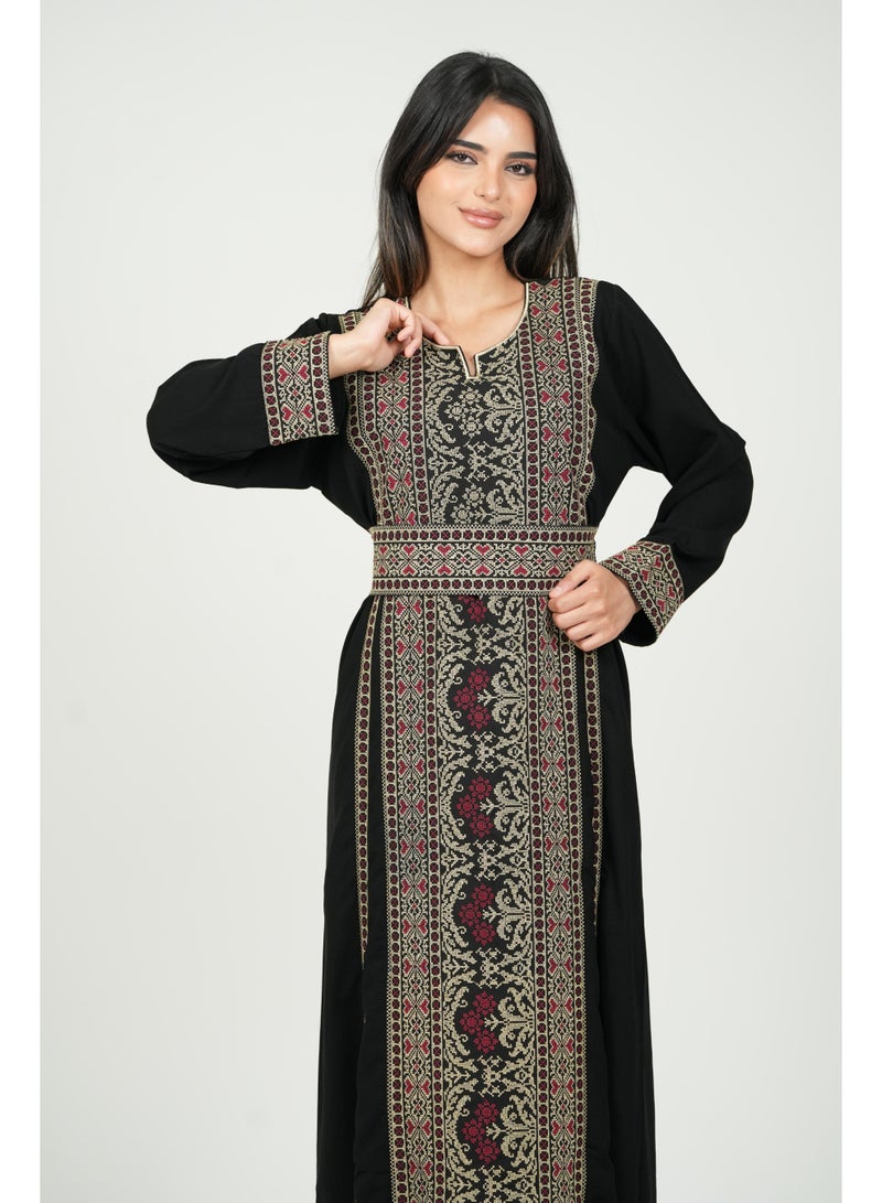 البنت الشرقية جلابية نسائية مطرزة مع حزام على الخسر - Image 2