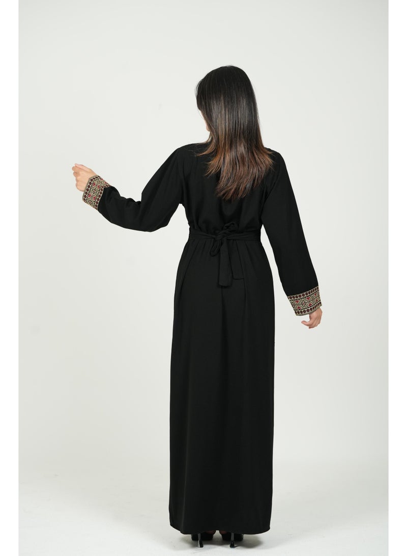 البنت الشرقية جلابية نسائية مطرزة مع حزام على الخسر - Image 3