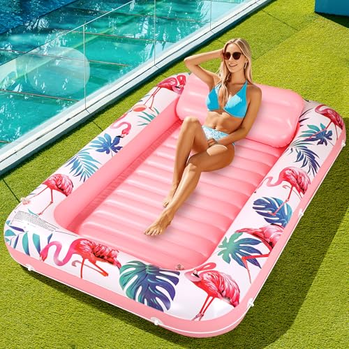 PANADAJOY Premium Inflatable Tanning Pool Lounger Lake Flamingo Pool Float Floaties for Adults Comfortable Design with Cup Holders and Headrest Perfect for Beach Parties Lake Lounging and Tanning - Image 1