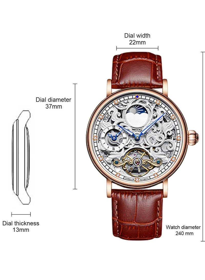 Luxury Waterproof Men's Self-Winding Skeleton Watch with Tourbillon and Crystal Details in Brown - Image 4