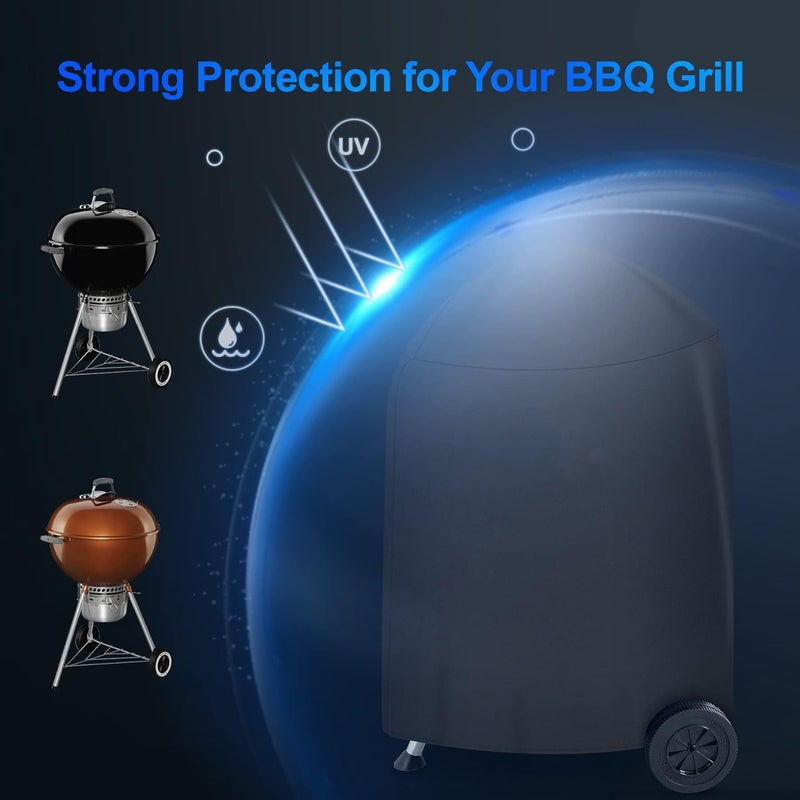 sheful Grill Cover 28 inch, BBQ Grill Cover Black, Waterproof BBQ Gas Grill Cover, Heavy Duty & Waterproof Covers for Weber 22 Inch Master Touch Charcoal Grill, Original Kettle Grill - Image 3