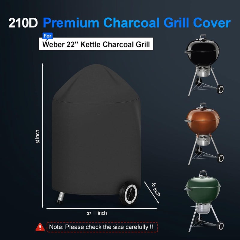 sheful Grill Cover 28 inch, BBQ Grill Cover Black, Waterproof BBQ Gas Grill Cover, Heavy Duty & Waterproof Covers for Weber 22 Inch Master Touch Charcoal Grill, Original Kettle Grill - Image 2