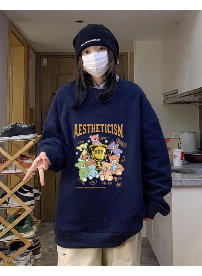 Warrior Funny Cartoon Pullover Hoodie For Women, Lazy Style Long Sleeve Loose Couple's Casual Top For Spring And Autumn - Image 1