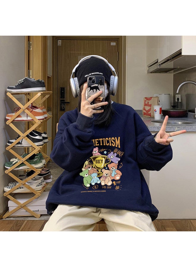 Warrior Funny Cartoon Pullover Hoodie For Women, Lazy Style Long Sleeve Loose Couple's Casual Top For Spring And Autumn - Image 4