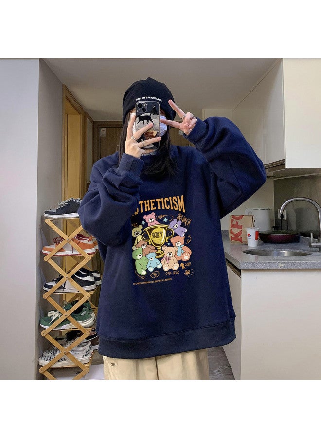 Warrior Funny Cartoon Pullover Hoodie For Women, Lazy Style Long Sleeve Loose Couple's Casual Top For Spring And Autumn - Image 3