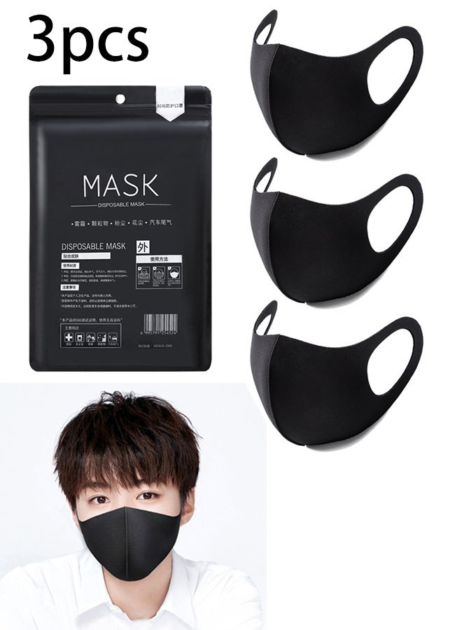 KANGLI Reusable Washable 3D Ice Silk Face Mask for Adults 3 Pieces Black - Image 1