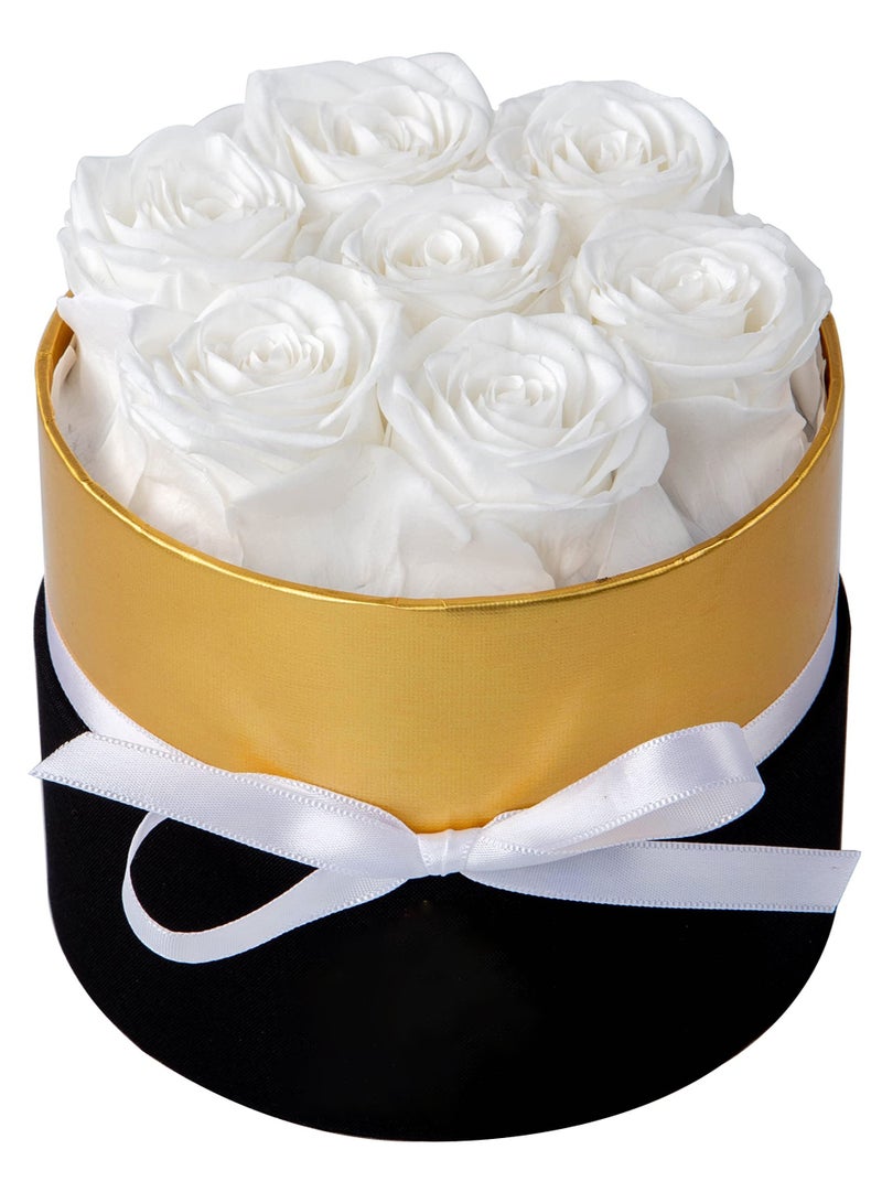 SOLARAE Forever Flowers Round Box, 7 Piece Preserved Roses, Immortal Roses That Last A Year, Eternal Rose Preserved Flowers For Delivery Prime Mothers Day And Valentines Day, White - Image 1