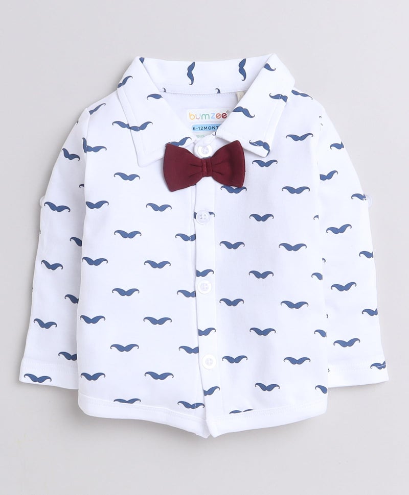 BUMZEE Maroon & White Boys Full Sleeves Shirt Waistcoat & Short Set with Applique Bow Age - 2-3 Years (Peb9293F-mrn.wht) - Image 2