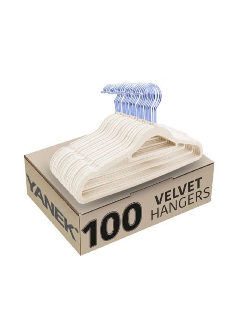 Beige 100-piece non-slip velvet clothes hanger set