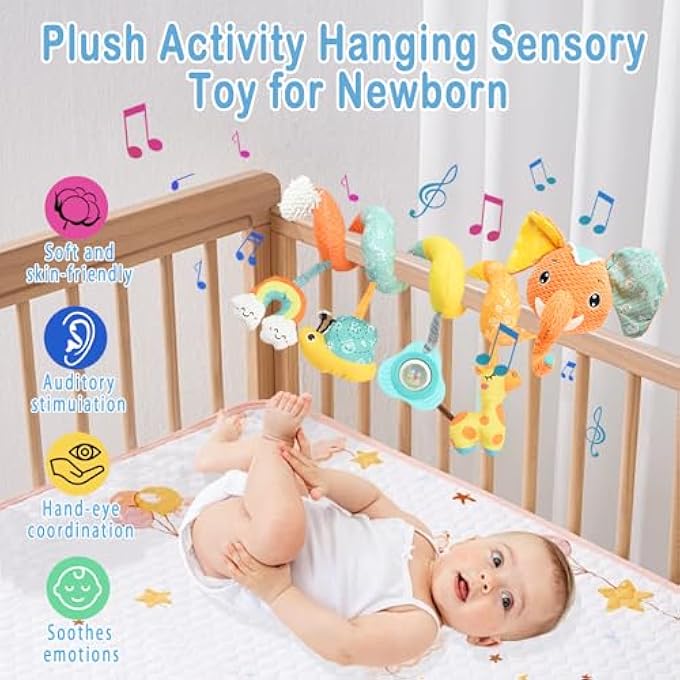 ACTIVITY SPIRAL, SPIRAL BABY STROLLER, SOFT TOY FOR STROLLERS, EARLY LEARNING TOY 0-3 MONTHS, PRAM TOYS GIFT FOR NEW 6 9 12+ MONTHS (3. ORANGE) - Image 4