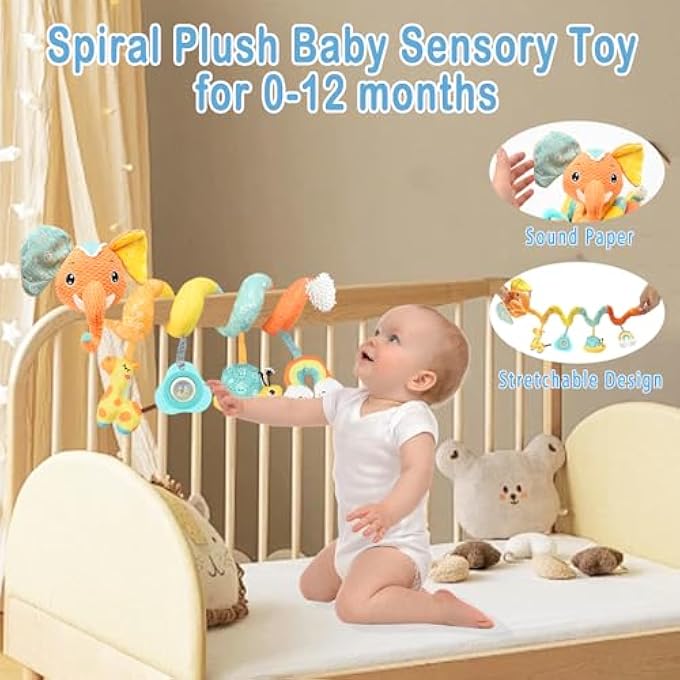 ACTIVITY SPIRAL, SPIRAL BABY STROLLER, SOFT TOY FOR STROLLERS, EARLY LEARNING TOY 0-3 MONTHS, PRAM TOYS GIFT FOR NEW 6 9 12+ MONTHS (3. ORANGE) - Image 5