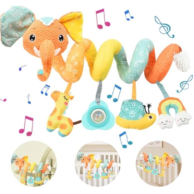 ACTIVITY SPIRAL, SPIRAL BABY STROLLER, SOFT TOY FOR STROLLERS, EARLY LEARNING TOY 0-3 MONTHS, PRAM TOYS GIFT FOR NEW 6 9 12+ MONTHS (3. ORANGE) - Image 1