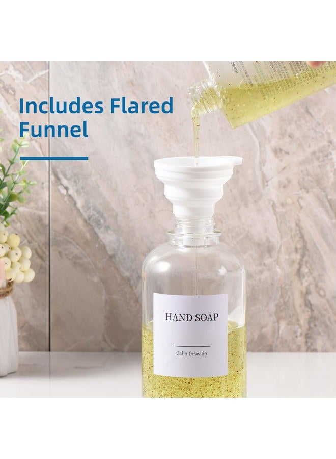 Cabo Deseado Glass Soap Dispenser with Pump, Dish and Hand Soap Dispenser for Kitchen Bathroom Set, Clear Glass Dispenser Set of 2 Pack with 18 Stickers Funnel Bamboo Tray 500ml 18oz / Each Bottle Gold Pump - Image 5