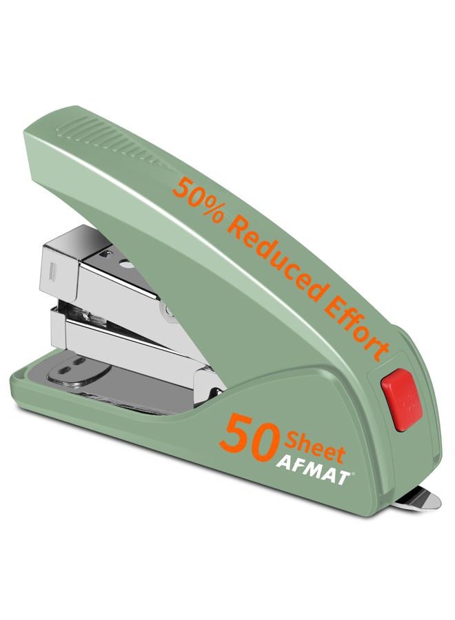 AFMAT Effortless Stapler for Desk, 50 Sheet Capacity, Low Force, Built-in Staple Remover, One Finger Touch Stapling Desktop Stapler, Portable & Space Save Size, Good for Home & Office, Green - Image 1