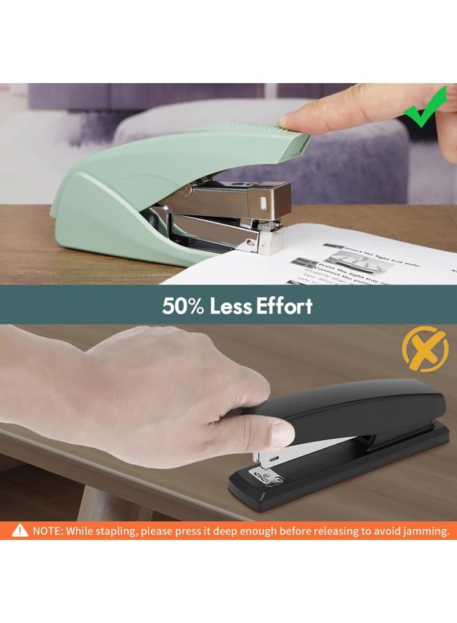 AFMAT Effortless Stapler for Desk, 50 Sheet Capacity, Low Force, Built-in Staple Remover, One Finger Touch Stapling Desktop Stapler, Portable & Space Save Size, Good for Home & Office, Green - Image 2
