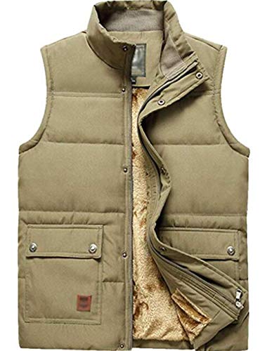 XinYangNi Men's Winter Warm Outdoor Padded Puffer Vest Thick Fleece Lined Sleeveless Jacket Khaki US 2XL/Asia 6XL - Image 5