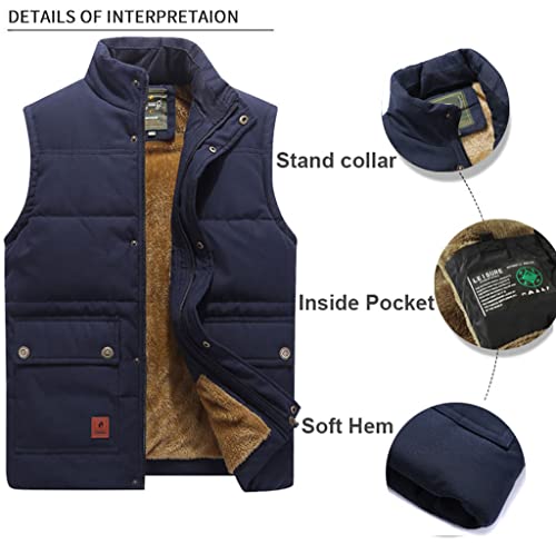 XinYangNi Men's Winter Warm Outdoor Padded Puffer Vest Thick Fleece Lined Sleeveless Jacket Khaki US 2XL/Asia 6XL - Image 2