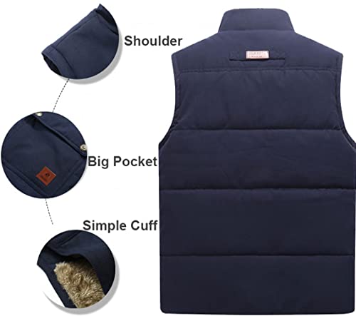 XinYangNi Men's Winter Warm Outdoor Padded Puffer Vest Thick Fleece Lined Sleeveless Jacket Khaki US 2XL/Asia 6XL - Image 3