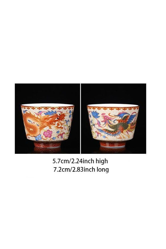 Flushrenic Tea Set,coffee cup set Sino Jingdezhen Chinese Ancient Enamel Color Tea Cup Tea Cup Master Cup and Phoenix Pair Cup Kung Fu Sample Tea Cup Set Cultural heritage - Image 3