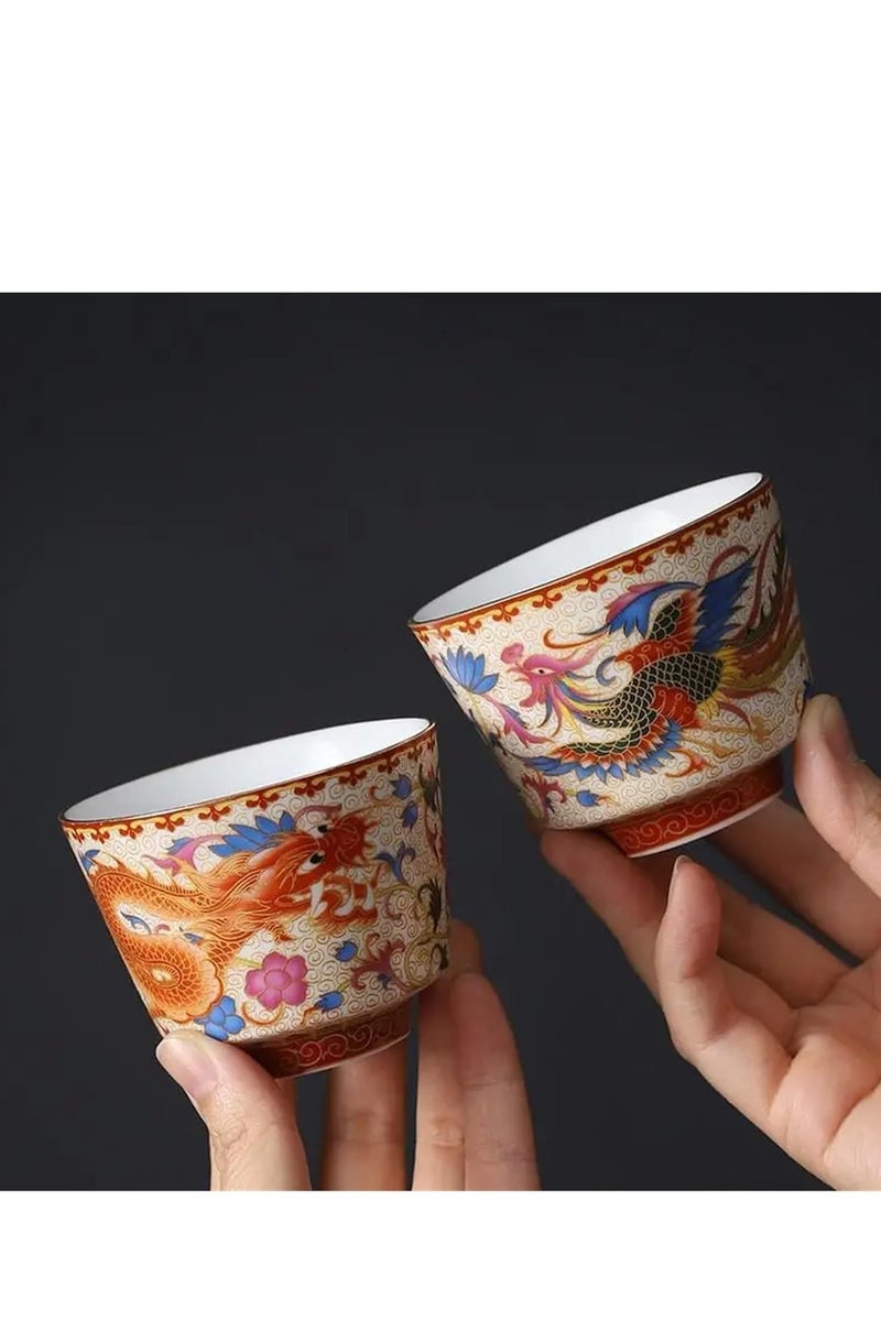 Flushrenic Tea Set,coffee cup set Sino Jingdezhen Chinese Ancient Enamel Color Tea Cup Tea Cup Master Cup and Phoenix Pair Cup Kung Fu Sample Tea Cup Set Cultural heritage - Image 4