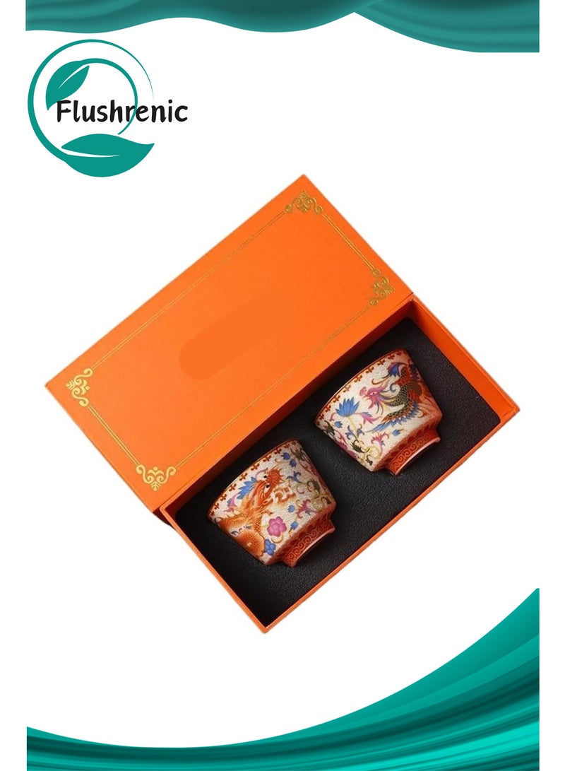 Flushrenic Tea Set,coffee cup set Sino Jingdezhen Chinese Ancient Enamel Color Tea Cup Tea Cup Master Cup and Phoenix Pair Cup Kung Fu Sample Tea Cup Set Cultural heritage - Image 1