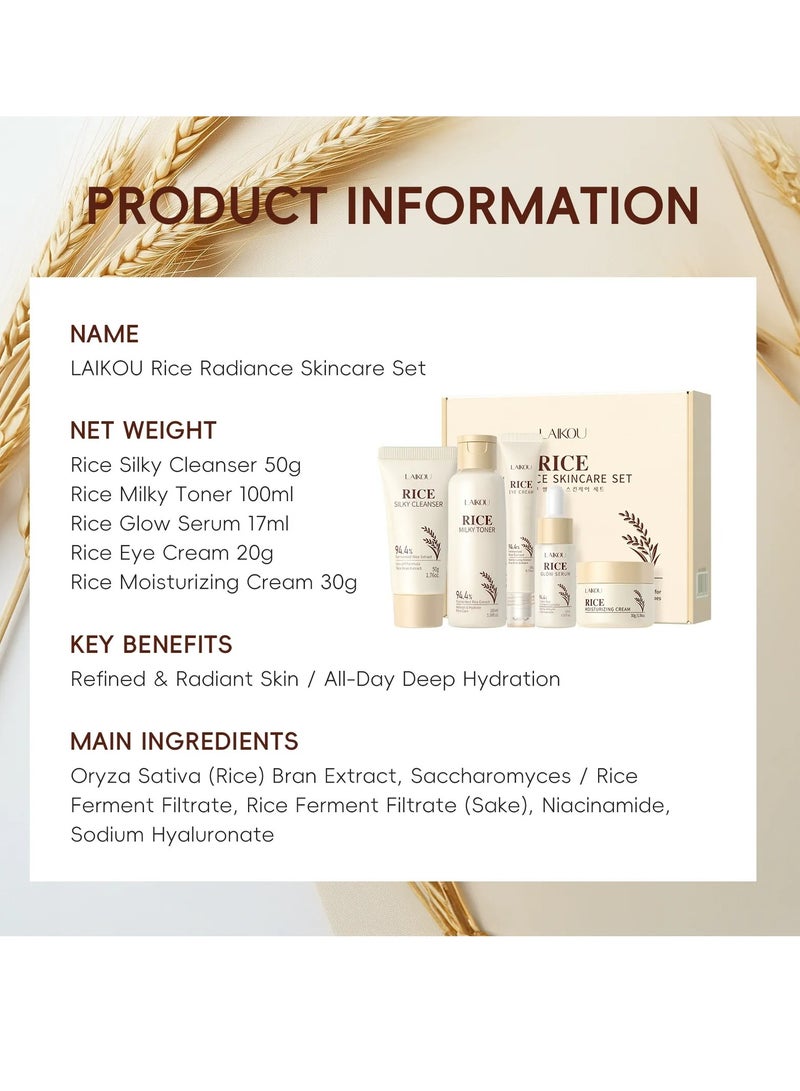 لايكو مجموعة العناية بالبشرة بالأرز الكوري - مجموعة هدايا مكونة من 5 قطع تشمل منظف، تونر، سيروم، كريم وكريم للعين - مجموعة العناية بالبشرة بمستخلص الأرز للتوهج. - Image 4