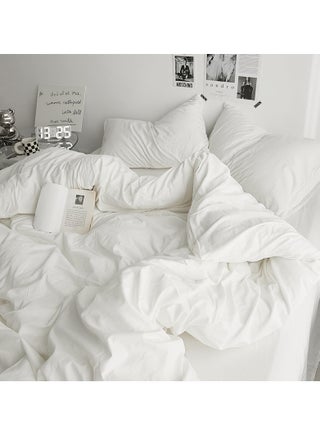 Duvet Cover Set King Size 4 Pcs, Include 1 Quilt Cover 220 x 240cm & 2 Pillow Cases 50 x 75cm & 1 Bedsheet 230 x 250cm, Super Soft Quality Cotton Bedding Set, NO Comforter - Milkshake White - view 4