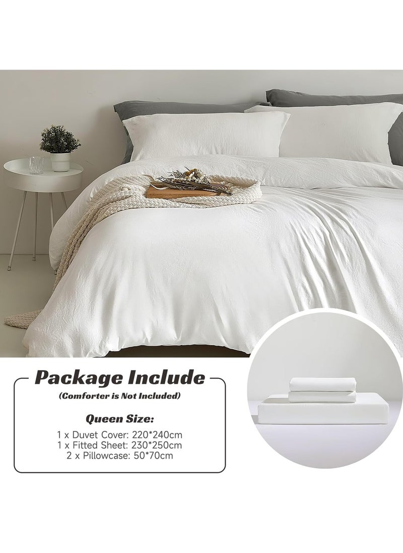 INFOSUN - Duvet Cover Set King Size 4 Pcs, Include 1 Quilt Cover 220 x 240cm & 2 Pillow Cases 50 x 75cm & 1 Bedsheet 230 x 250cm, Super Soft Quality Cotton Bedding Set, NO Comforter - Milkshake White - Image 1