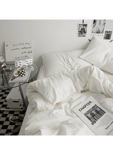 Duvet Cover Set King Size 4 Pcs, Include 1 Quilt Cover 220 x 240cm & 2 Pillow Cases 50 x 75cm & 1 Bedsheet 230 x 250cm, Super Soft Quality Cotton Bedding Set, NO Comforter - Milkshake White