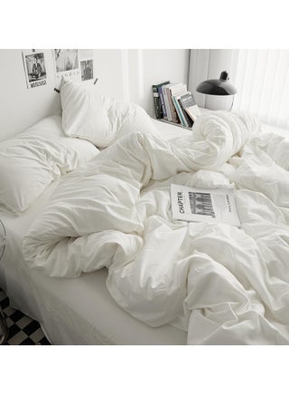 Duvet Cover Set King Size 4 Pcs, Include 1 Quilt Cover 220 x 240cm & 2 Pillow Cases 50 x 75cm & 1 Bedsheet 230 x 250cm, Super Soft Quality Cotton Bedding Set, NO Comforter - Milkshake White - view 2