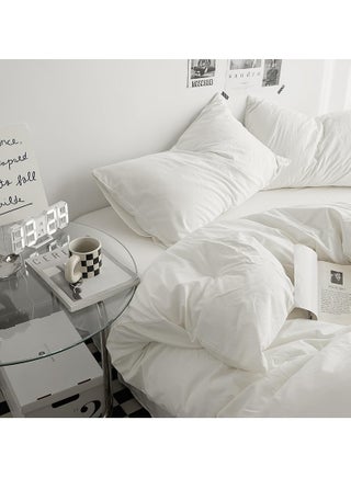 Duvet Cover Set King Size 4 Pcs, Include 1 Quilt Cover 220 x 240cm & 2 Pillow Cases 50 x 75cm & 1 Bedsheet 230 x 250cm, Super Soft Quality Cotton Bedding Set, NO Comforter - Milkshake White - view 3