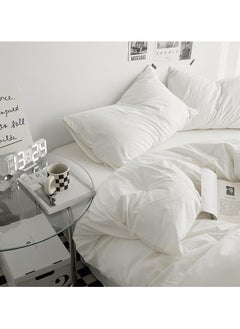INFOSUN Duvet Cover Set King Size 4 Pcs, Include 1 Quilt Cover 220 x 240cm & 2 Pillow Cases 50 x 75cm & 1 Bedsheet 230 x 250cm, Super Soft Quality Cotton Bedding Set, NO Comforter - Milkshake White  - Image 3
