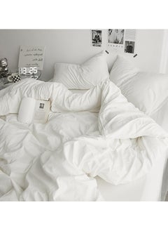 INFOSUN Duvet Cover Set King Size 4 Pcs, Include 1 Quilt Cover 220 x 240cm & 2 Pillow Cases 50 x 75cm & 1 Bedsheet 230 x 250cm, Super Soft Quality Cotton Bedding Set, NO Comforter - Milkshake White  - Image 4