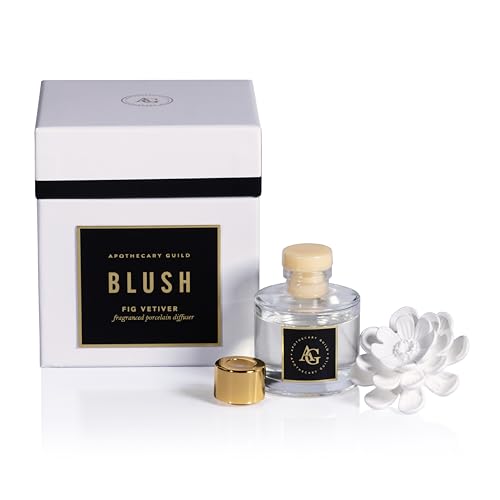 Zodax Apothecary Guild Blush Porcelain Oil Diffuser - Home Fragrance Diffuser Ideal for Living Room, Bathroom, Office - Makes a Great Gift - Porcelain Flower Design - Fig Vetiver - 1.69 Oz. - Image 2