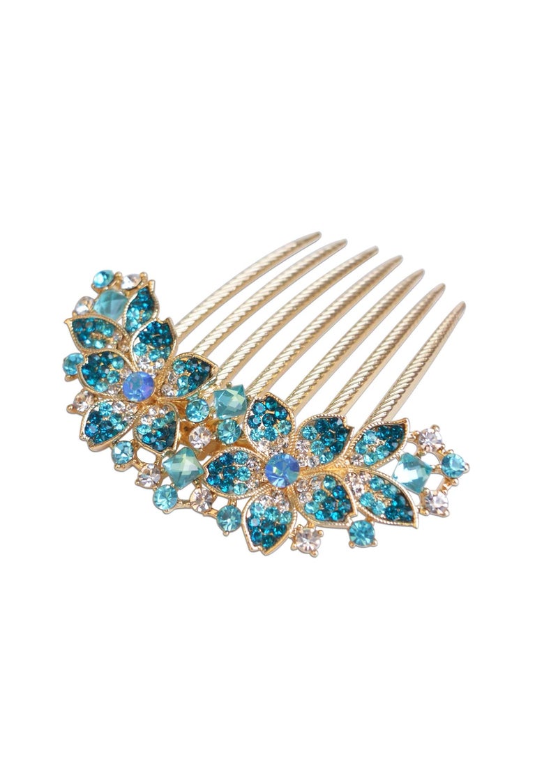 Sankuwen Women Rhinestone Inlaid Flower Hair Comb Hairpin Barrette AccessoryAlso Perfect Mothers Day Gifts for Mom Blue 