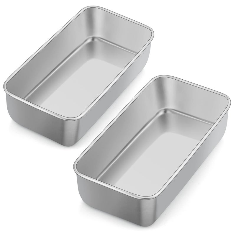 Herogo Loaf Tin 2lb Stainless Steel Bread Tin for Baking Set of 2 Rectangular Metal Banana Bread Tin for Toast Cake Lasagna Healthy  NonToxic Oven  Dishwasher Safe 235x125 cm