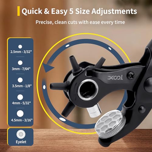 XOOL 2 in 1 Leather Hole Punch Eyelet Tool Kit, 3/16" 4.5mm Metal Eyelets for Fabric, Hole Puncher, Eyelet Pliers for Shoes Leather Clothes Belt - Image 3