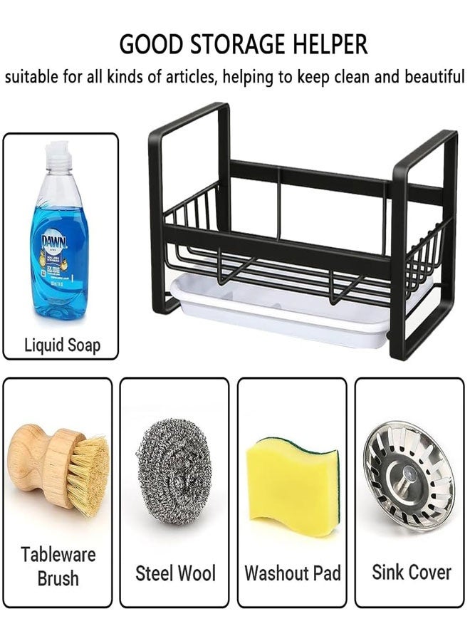 HAWAWA Small Sponge Holder for Kitchen Sink With Removable Drip Tray Stainless Steel Kitchen Sink Caddy for Organizing Sponge, Brush, Dishes & Accessories, Countertop or Wall Mount, Black - Image 5