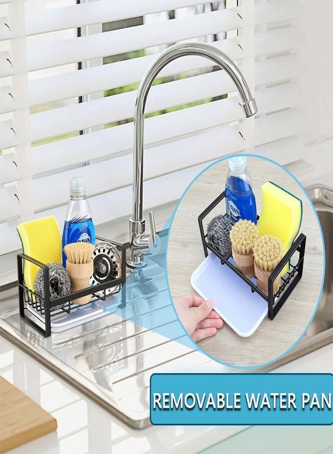 HAWAWA Small Sponge Holder for Kitchen Sink With Removable Drip Tray Stainless Steel Kitchen Sink Caddy for Organizing Sponge, Brush, Dishes & Accessories, Countertop or Wall Mount, Black - Image 3