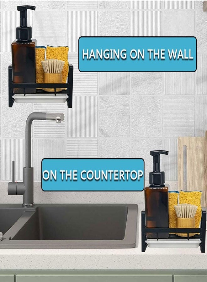 HAWAWA Small Sponge Holder for Kitchen Sink With Removable Drip Tray Stainless Steel Kitchen Sink Caddy for Organizing Sponge, Brush, Dishes & Accessories, Countertop or Wall Mount, Black - Image 4