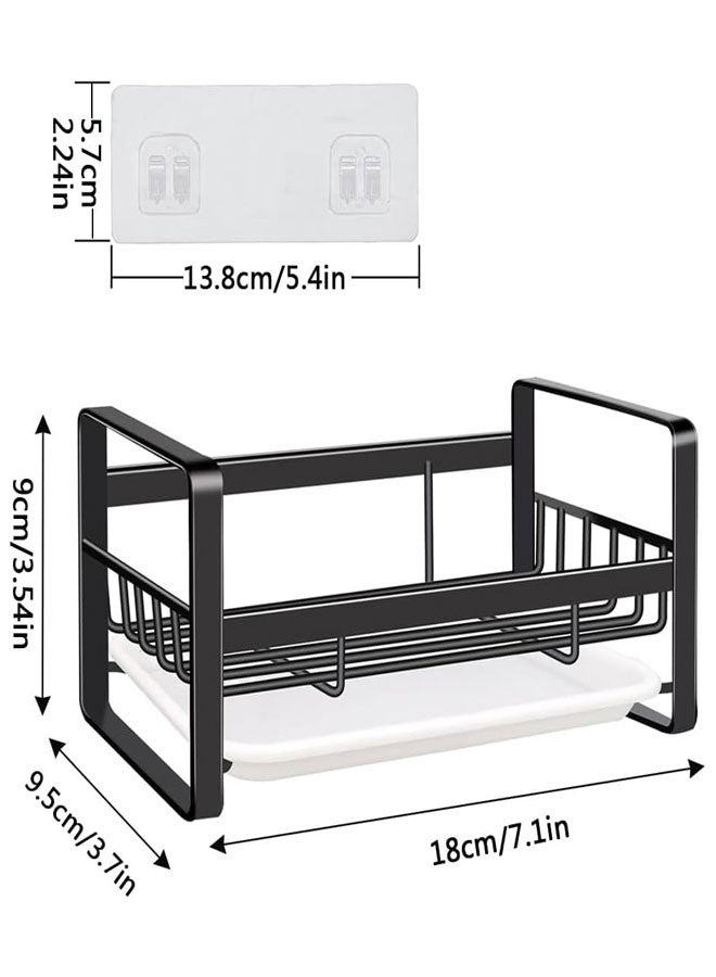 HAWAWA Small Sponge Holder for Kitchen Sink With Removable Drip Tray Stainless Steel Kitchen Sink Caddy for Organizing Sponge, Brush, Dishes & Accessories, Countertop or Wall Mount, Black - Image 2