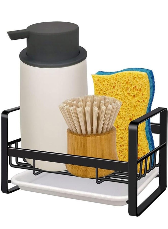 HAWAWA Small Sponge Holder for Kitchen Sink With Removable Drip Tray Stainless Steel Kitchen Sink Caddy for Organizing Sponge, Brush, Dishes & Accessories, Countertop or Wall Mount, Black - Image 1