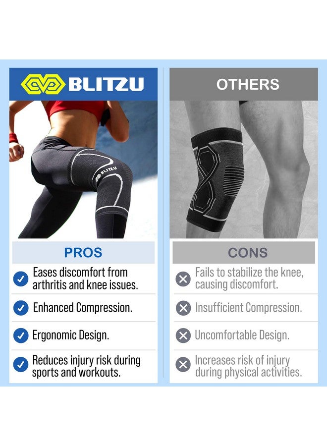 BLITZU Knee Brace for Women & Men, 2 Pack Compression Knee Brace, Knee Support Sleeve for Pain Relief, Running, Workout, Sports, Knee Braces for ACL, Meniscus Tear, Arthritis and Injury Recovery Black M - Image 3