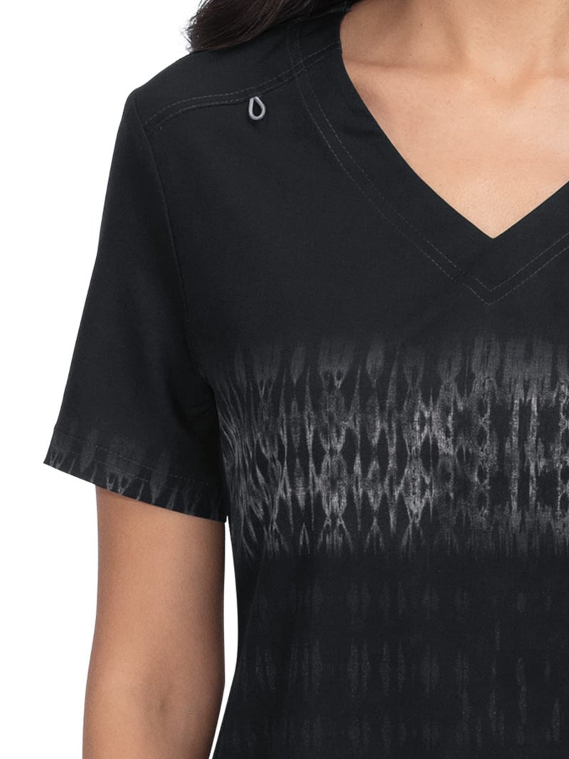 KOI Basics Women's 1031PR Cali Scrub Top (Tie Dye Black Heather Grey, Medium) - Image 3