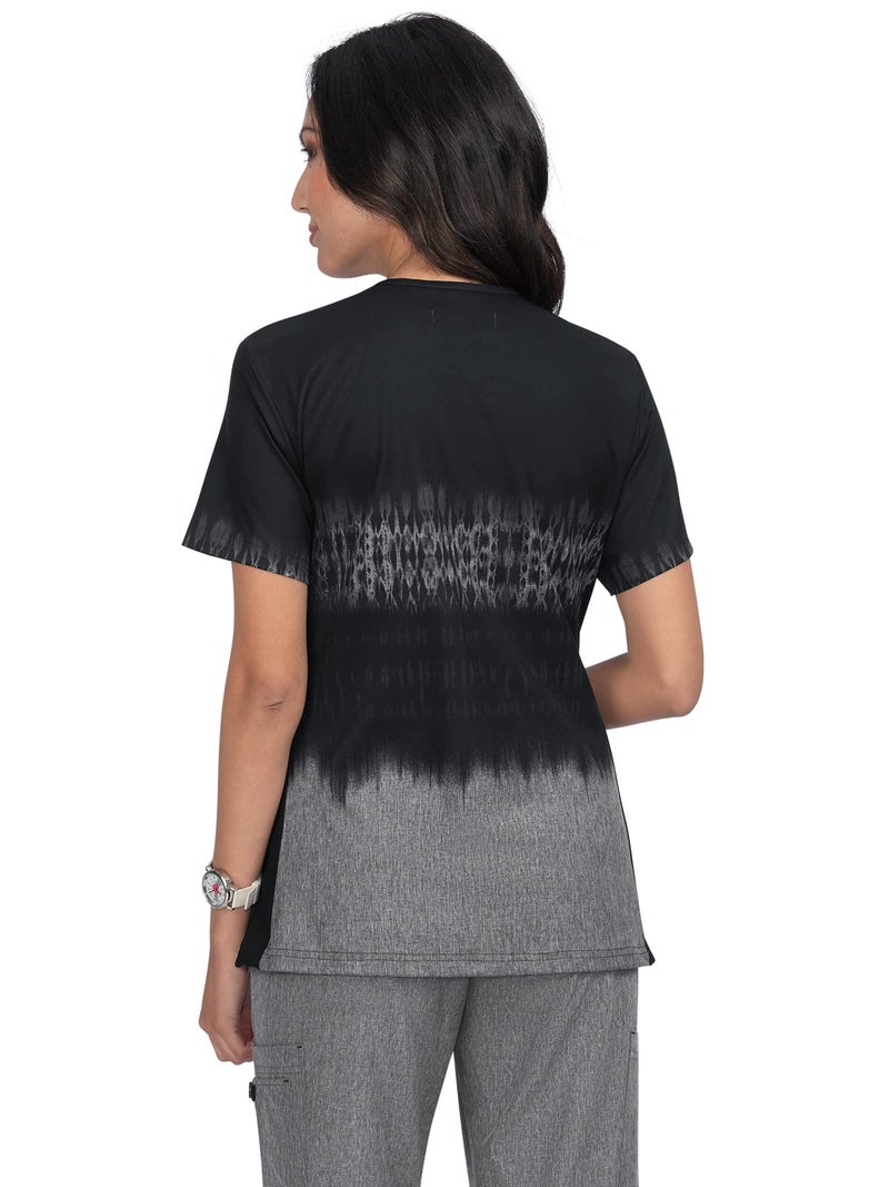 KOI Basics Women's 1031PR Cali Scrub Top (Tie Dye Black Heather Grey, Medium) - Image 2