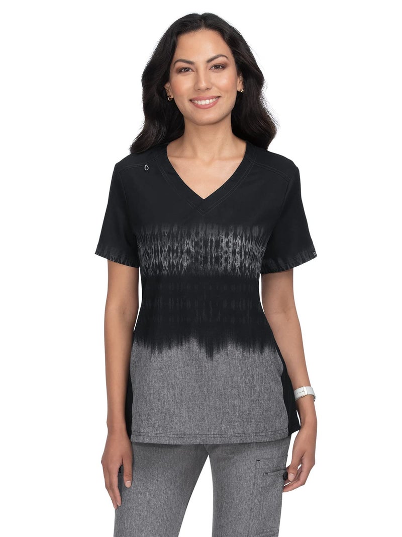 KOI Basics Women's 1031PR Cali Scrub Top (Tie Dye Black Heather Grey, Medium) - Image 1